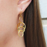 Gold Planet Ring Chain Long Drop Earrings
