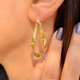 Hammered Sterling Silver Teardrop Hoop Earrings