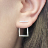 Curved Rectangle Silver Ear Jackets