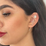 Sterling Silver Pearl Ear Climber Cuff Earrings