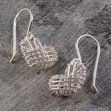 Silver Woven Heart Drop Earrings