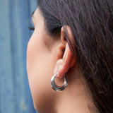 High Polish Ridged Hoop Small Sterling Silver Earring