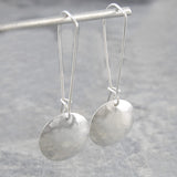 Hammered Disc Silver Long Drop Earrings