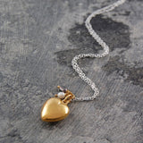 Gold Heart Locket Necklace with Pearls