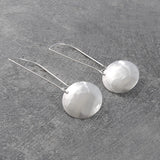 Hammered Disc Silver Long Drop Earrings