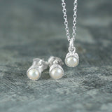 Textured Silver White Pearl Studs
