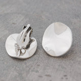 Wavy Disc Silver Clip On Stud Earrings