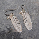 Silver Feather Necklace with Pearls