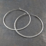 Silver Hammered Large Hoop Earrings