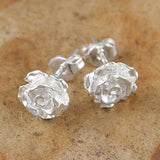 Silver Rose Flower Stud Earrings