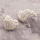 Silver Woven Heart Long Drop Earrings