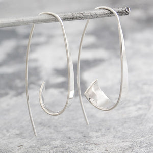 Flared Ribbon Silver Hoop Earrings