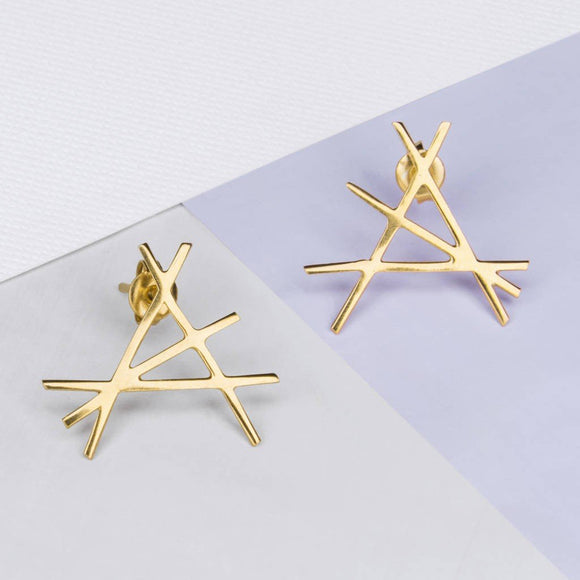 Abstract Yellow Gold Stud Earrings
