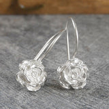 Rose Flower Silver Drop Earrings