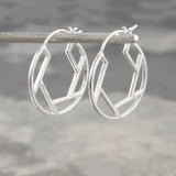 Round Geometric Silver Hoop Earrings