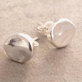 Organic Round Silver Stud Earrings