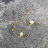 Gold Oval Pearl Hoop Earrings