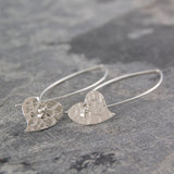 Ellipse Hammered Heart Silver Drop Earrings