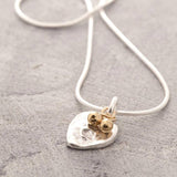 Organic Heart Silver Pendant Necklace with Gold Beads
