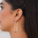 Paperclip Long Silver Drop Earrings