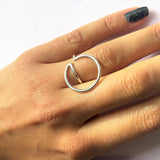Double Circle Geometric Silver Ring