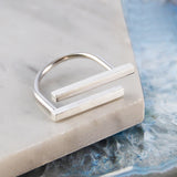 Horizontal Bar Geometric Silver Ring