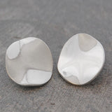 Wavy Disc Silver Clip On Stud Earrings