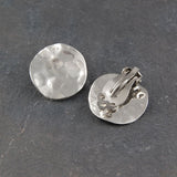 Wavy Textured Disc Silver Clip On Stud Earrings