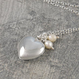 Pearl and Silver Heart Locket Necklace