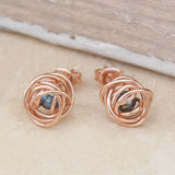 Rose Gold Caged Dark Pearl Stud Earrings.