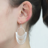 Silver Layered Chain Long Drop Earrings