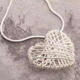 Silver Woven Heart Long Drop Earrings