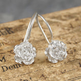 Rose Flower Silver Drop Earrings