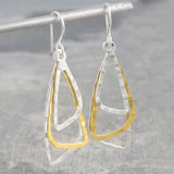 Triple Triangle Silver and Gold Dangle Earrings