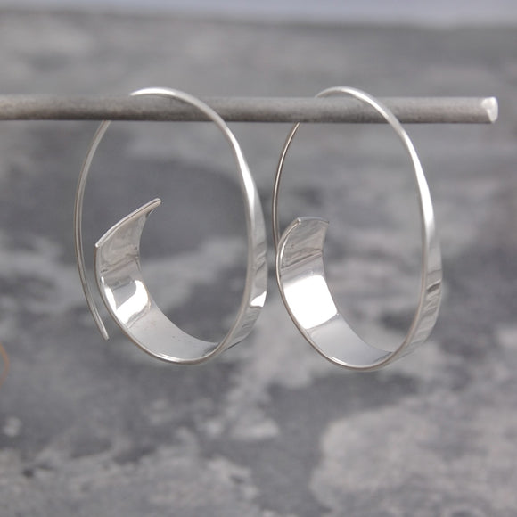 Curled Ribbon Silver Hoop Earrings