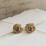Rose Gold Caged Dark Pearl Stud Earrings.