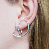 Semi Circle Silver Geometric Earrings