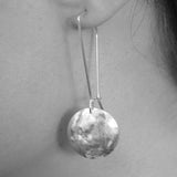 Hammered Disc Silver Long Drop Earrings