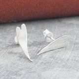 Curved Silver Heart Stud Earrings