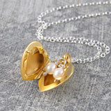 Gold Heart Locket Necklace with Pearls