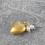 Gold Heart Locket Necklace with Pearls