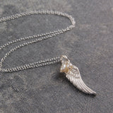 Pearl and Silver Angel Wing Necklace