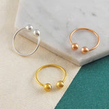 Adjustable Double Ball Silver Ring