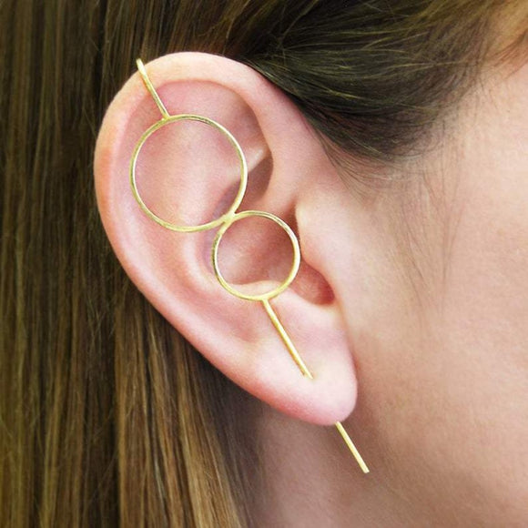 Yellow Gold Double Circle Ear Climbers