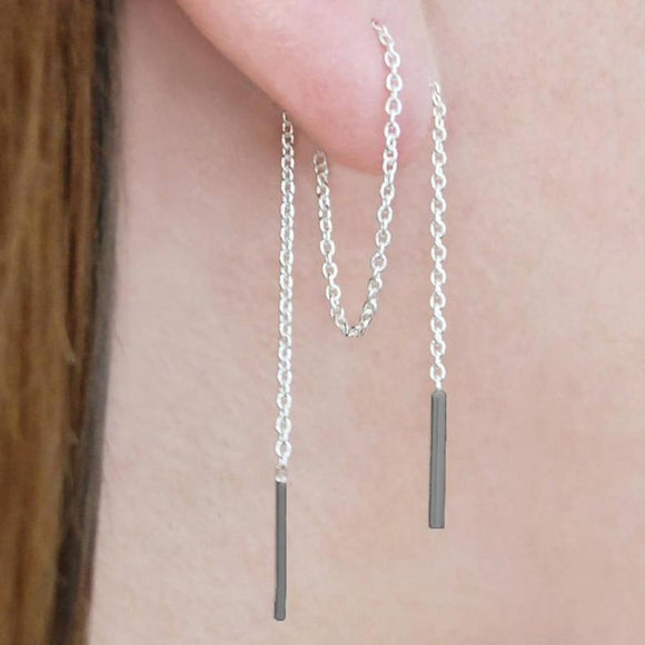 Threader Silver/Black Long Drop Earrings