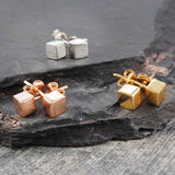 Tiny Cube Silver And Gold Stud Earrings