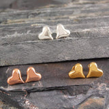 Puffed Heart Silver And Gold Stud Earrings