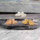 Heart Silver And Gold Hammered Stud Earrings
