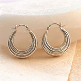 High Polish Ridged Hoop Small Sterling Silver Earring