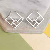 Art Deco Polished Square Geometric Hoop Earrings